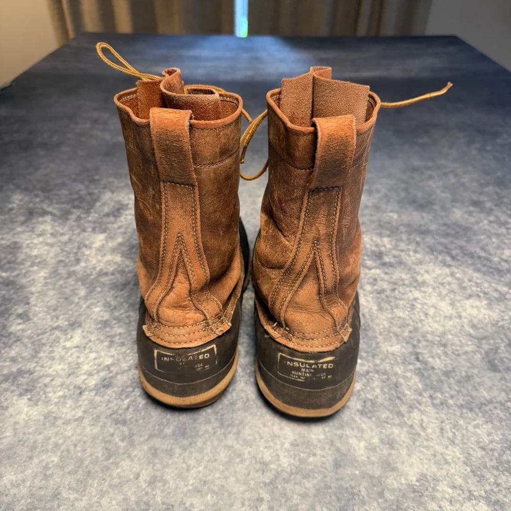 Vintage 70s LL Bean Maine Hunting Boots Mens 9 Brown Leather Duck TM Script Tag